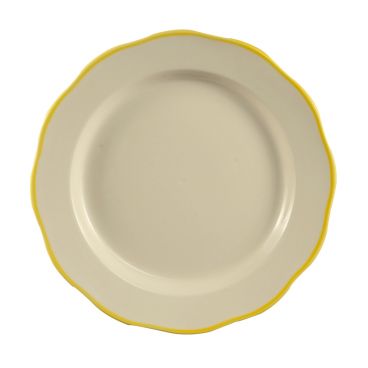 CAC China SC-7G Seville 7-3/8" American White Ceramic Scalloped Edge Plate With Gold Band
