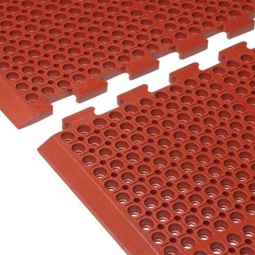 Cactus Mat 4420-REWB VIP Duralok Red 3 ft 2" x 5 ft 1" Grease-Resistant End Section Heavy Duty Interlocking Anti-Fatigue Anti-Slip Molded Rubber Floor Mat With Beveled Edge, 3/4" Thick