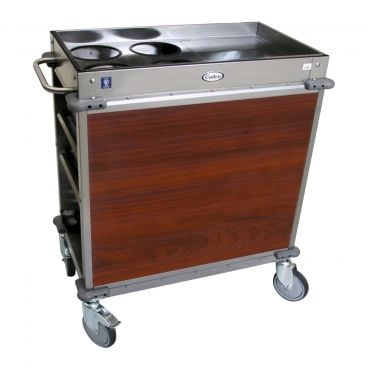 Cadco BC-2-L5 Cherry MobileServ Standard Stainless Steel Beverage Cart With 4 Air Pot Wells