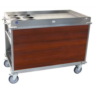 Cadco BC-3-L5 Cherry MobileServ Large Stainless Steel Beverage Cart With 6 Air Pot Wells