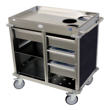 Cadco BC-4-L4 Navy MobileServ Back-Loading Stainless Steel Beverage Cart With 3 Air Pot Wells