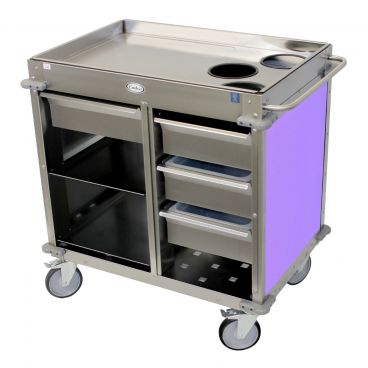 Cadco BC-4-L7 Purple MobileServ Back-Loading Stainless Steel Beverage Cart With 3 Air Pot Wells
