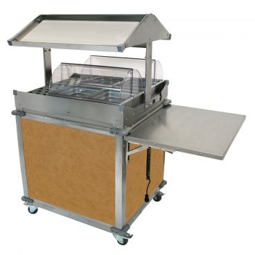 Cadco CBC-GG-2-L1 Chestnut MobileServ Deluxe Grab & Go Mobile Merchandising Cart With 2 Hot Food Wells, 120 Volts