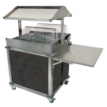 Cadco CBC-GG-2-L3 Grey MobileServ Deluxe Grab & Go Mobile Merchandising Cart With 2 Hot Food Wells, 120 Volts