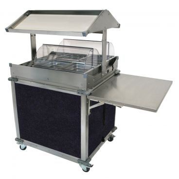 Cadco CBC-GG-2-L4 Navy MobileServ Deluxe Grab & Go Mobile Merchandising Cart With 2 Hot Food Wells, 120 Volts