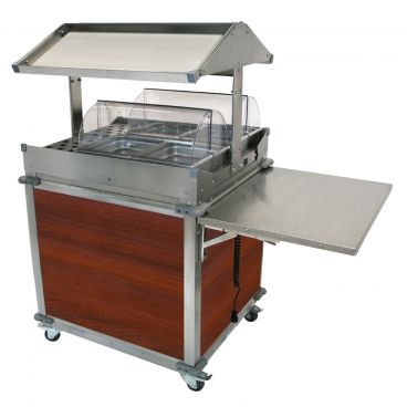 Cadco CBC-GG-2-L5 Cherry MobileServ Deluxe Grab & Go Mobile Merchandising Cart With 2 Hot Food Wells, 120 Volts