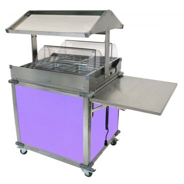 Cadco CBC-GG-2-L7 Purple MobileServ Deluxe Grab & Go Mobile Merchandising Cart With 2 Hot Food Wells, 120 Volts