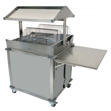 Cadco CBC-GG-2-LST Stainless Steel MobileServ Deluxe Grab & Go Mobile Merchandising Cart With 2 Hot Food Wells, 120 Volts
