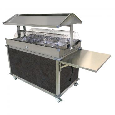 Cadco CBC-GG-4-L3 Grey MobileServ Deluxe Grab & Go Mobile Merchandising Cart With 4 Hot Food Wells, 120 Volts
