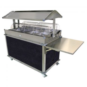 Cadco CBC-GG-4-L4 Navy MobileServ Deluxe Grab & Go Mobile Merchandising Cart With 4 Hot Food Wells, 120 Volts