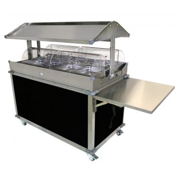 Cadco CBC-GG-4-L6 Black MobileServ Deluxe Grab & Go Mobile Merchandising Cart With 4 Hot Food Wells, 120 Volts