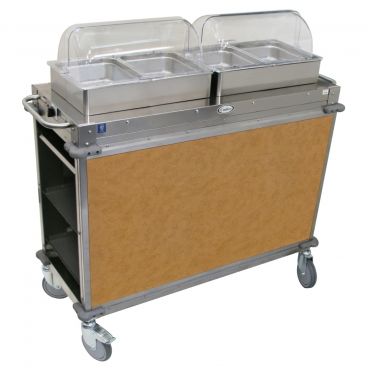 Cadco CBC-HH-L1-4 Chestnut MobileServ Junior 2 Bay Mobile Hot Buffet Cart With 4" Deep Pans, 120V, 600W