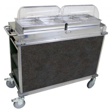Cadco CBC-HH-L3 Grey MobileServ Junior 2 Bay Mobile Hot Buffet Cart With 2 1/2" Deep Pans, 120V, 600W