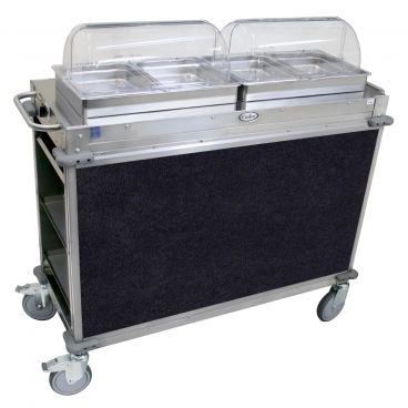 Cadco CBC-HH-L4 Navy MobileServ Junior 2 Bay Mobile Hot Buffet Cart With 2 1/2" Deep Pans, 120V, 600W