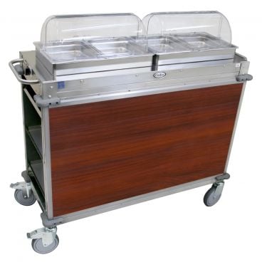 Cadco CBC-HH-L5 Cherry MobileServ Junior 2 Bay Mobile Hot Buffet Cart With 2 1/2" Deep Pans, 120V, 600W