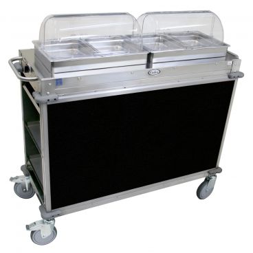 Cadco CBC-HH-L6 Black MobileServ Junior 2 Bay Mobile Hot Buffet Cart With 2 1/2" Deep Pans, 120V, 600W