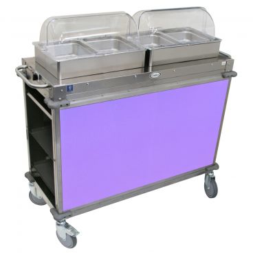 Cadco CBC-HH-L7-4 Purple MobileServ Junior 2 Bay Mobile Hot Buffet Cart With 4" Deep Pans, 120V, 600W