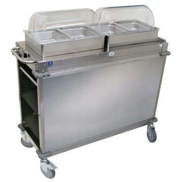 Cadco CBC-HH-LST-4 Stainless Steel MobileServ Junior 2 Bay Mobile Hot Buffet Cart With 4" Deep Pans, 120V, 600W