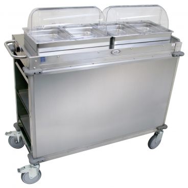 Cadco CBC-HH-LST Stainless Steel MobileServ Junior 2 Bay Mobile Hot Buffet Cart With 2 1/2" Deep Pans, 120V, 600W