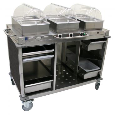 Cadco CBC-HHH-L3-4 Grey MobileServ 3 Bay Mobile Hot Buffet Cart With 4" Deep Pans, 120V, 900W
