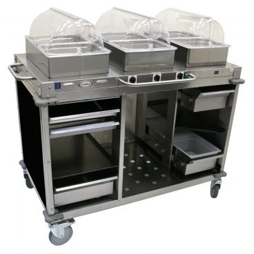 Cadco CBC-HHH-L6-4 Black MobileServ 3 Bay Mobile Hot Buffet Cart With 4" Deep Pans, 120V, 900W