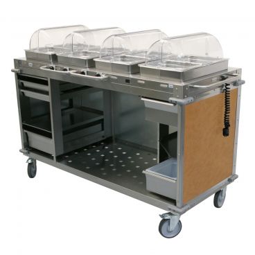 Cadco CBC-HHHH-L1 Chestnut MobileServ 4 Bay Mobile Hot Buffet Cart With 2 1/2" Deep Pans, 120V, 1200W