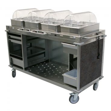 Cadco CBC-HHHH-L3-4 Grey MobileServ 4 Bay Mobile Hot Buffet Cart With 4" Deep Pans, 120V, 1200W