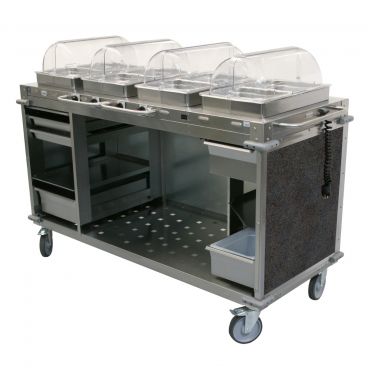 Cadco CBC-HHHH-L3 Grey MobileServ 4 Bay Mobile Hot Buffet Cart With 2 1/2" Deep Pans, 120V, 1200W