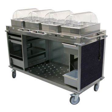 Cadco CBC-HHHH-L4-4 Navy MobileServ 4 Bay Mobile Hot Buffet Cart With 4" Deep Pans, 120V, 1200W
