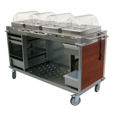 Cadco CBC-HHHH-L5 Cherry MobileServ 4 Bay Mobile Hot Buffet Cart With 2 1/2" Deep Pans, 120V, 1200W