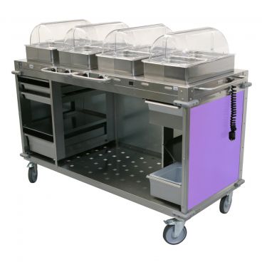 Cadco CBC-HHHH-L7-4 Purple MobileServ 4 Bay Mobile Hot Buffet Cart With 4" Deep Pans, 120V, 1200W