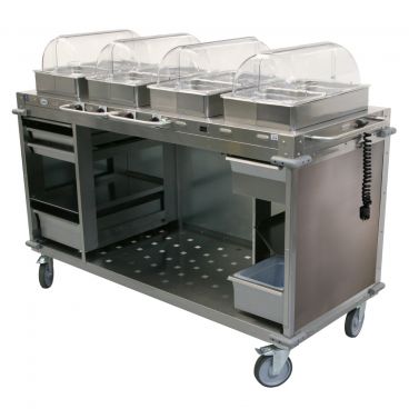 Cadco CBC-HHHH-LST-4 Stainless Steel MobileServ 4 Bay Mobile Hot Buffet Cart With 4" Deep Pans, 120V, 1200W