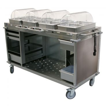 Cadco CBC-HHHH-LST Stainless Steel MobileServ 4 Bay Mobile Hot Buffet Cart With 2 1/2" Deep Pans, 120V, 1200W