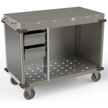 Cadco CBC-PHRX-LST Stainless Steel Mobile Medium Stainless Steel Demo / Sampling Cart With 2 Drawers And Side Handles