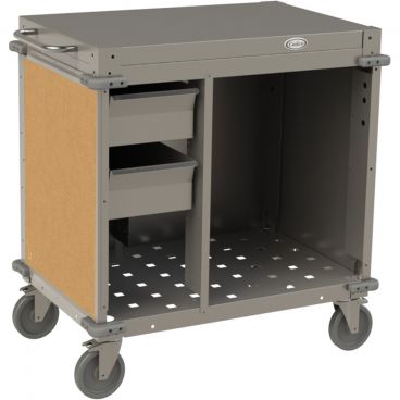 Cadco CBC-SDCX-L1 Chestnut 40 1/2" Wide Mobile Small Stainless Steel Demo / Sampling Cart With 2 Drawers And Side Handles