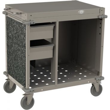 Cadco CBC-SDCX-L3 Grey 40 1/2" Wide Mobile Small Stainless Steel Demo / Sampling Cart With 2 Drawers And Side Handles
