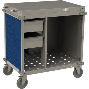 Cadco CBC-SDCX-L4 Navy 40 1/2" Wide Mobile Small Stainless Steel Demo / Sampling Cart With 2 Drawers And Side Handles