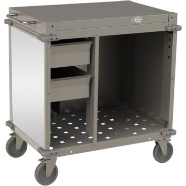 Cadco CBC-SDCX-LST Stainless Steel 40 1/2" Wide Mobile Small Stainless Steel Demo / Sampling Cart With 2 Drawers And Side Handles