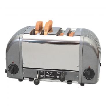 Cadco CBF-4M 15-1/2" Stainless Steel Buffet Toaster w/ Four Slots And Metallic Grey Cast Aluminum End Panels, 120 Volts