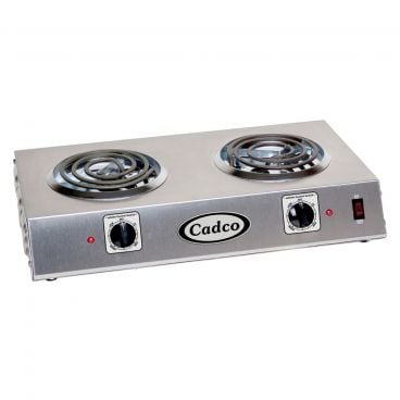 Cadco CDR-1T 21-1/4" Electric Portable Countertop Space Saver Hot Plate w/ Two Tubular Burners, 120 Volts