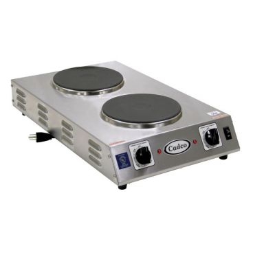 Cadco CDR-2CFB 13-1/2" Electric Portable Countertop Space Saver Hot Plate w/ Two Cast Iron Burners, 120 Volts
