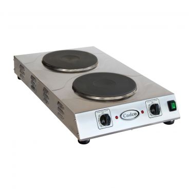 Cadco CDR-3K 15" Electric Countertop Space Saver Hot Plate w/ Two Cast Iron Burners, 220 Volts