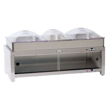 Cadco CMLB-CSLP 28" Warming Cabinet w/ Triple Buffet Server Top, Warmer Cabinet Bottom And Three Clear Polycarbonate Lids, 120 Volts