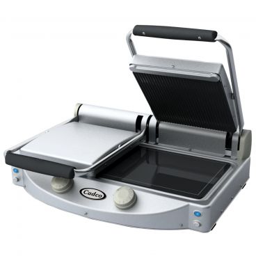 Cadco CPG-20 25" Double Panini Grill w/ Black Glass-Ceramic Grill Surfaces And Ribbed Top Plate, 208-240 Volts, 3200W