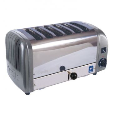 Cadco CTW-6M(220) 17" Stainless Steel Standard Toaster w/ Six Slots And Metallic Grey Aluminum End Panels, 220V