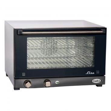 Cadco OV-013 Glass Door Countertop Electric Convection Oven w/ Three Half Size Sheet Pan Capacity And Manual Controls, 120 Volts