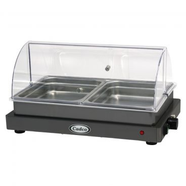Cadco WTBS-2N-HD 24" Heavy Duty Stainless Steel Buffet Server w/ Two Stainless Steam Table Pans And Clear Tritan Copolymer Rolltop Lid, 120 Volts