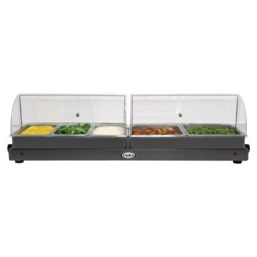 Cadco WTBS-5N-HD 45" Heavy Duty Stainless Steel Buffet Server w/ Five Stainless Steam Table Pans And Two Clear Tritan Copolymer Rolltop Lids, 120 Volts