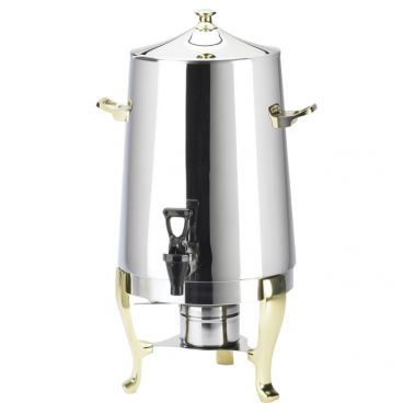 Cal-Mil 1009 4 Gallon 12" x 12" x 26" Stainless Steel Coffee Urn with Gold Accents
