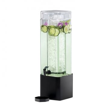 Cal-Mil 1112-3-13 Square 3 Gallon 26 1/2" x 7" x 9" Mission Glass Beverage Dispenser with Ice Chamber and Black Metal Base